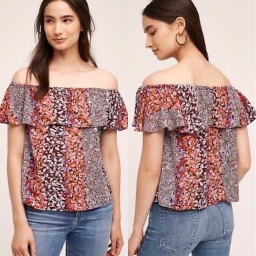 Maeve Floral Print Off The Shoulder Top Size S - Picture 2 of 8